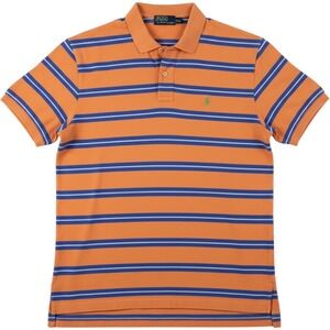 Vintage 90s Polo Ralph Lauren Polo Shirt Mens XXL Orange Blue Striped Pony Logo